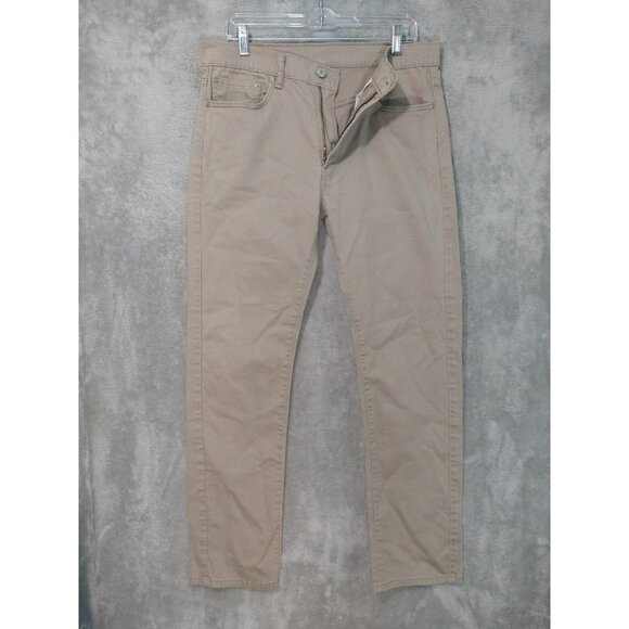 Levis 513 Jeans Mens 34x32 Beige Denim Slim Straight Fit Mid Rise Dark Wash - Picture 1 of 8